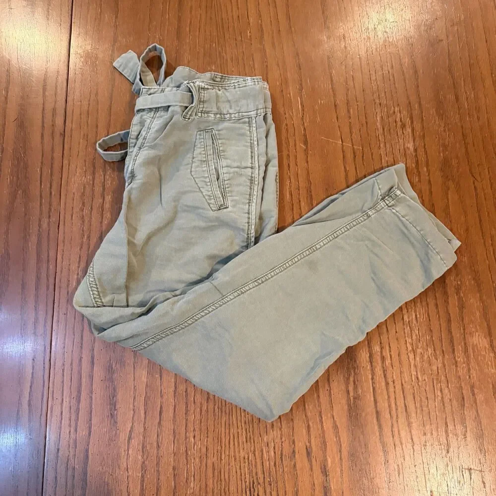 Free People Womens Olive Green Pants Tie Waist Tapered Utility Boho Casual 6